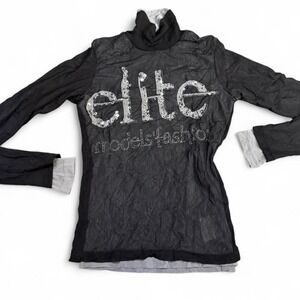 Micro Mesh Turtle Neck Graphic Long Sleeve Y2K Grunge Alt Goth MallCore